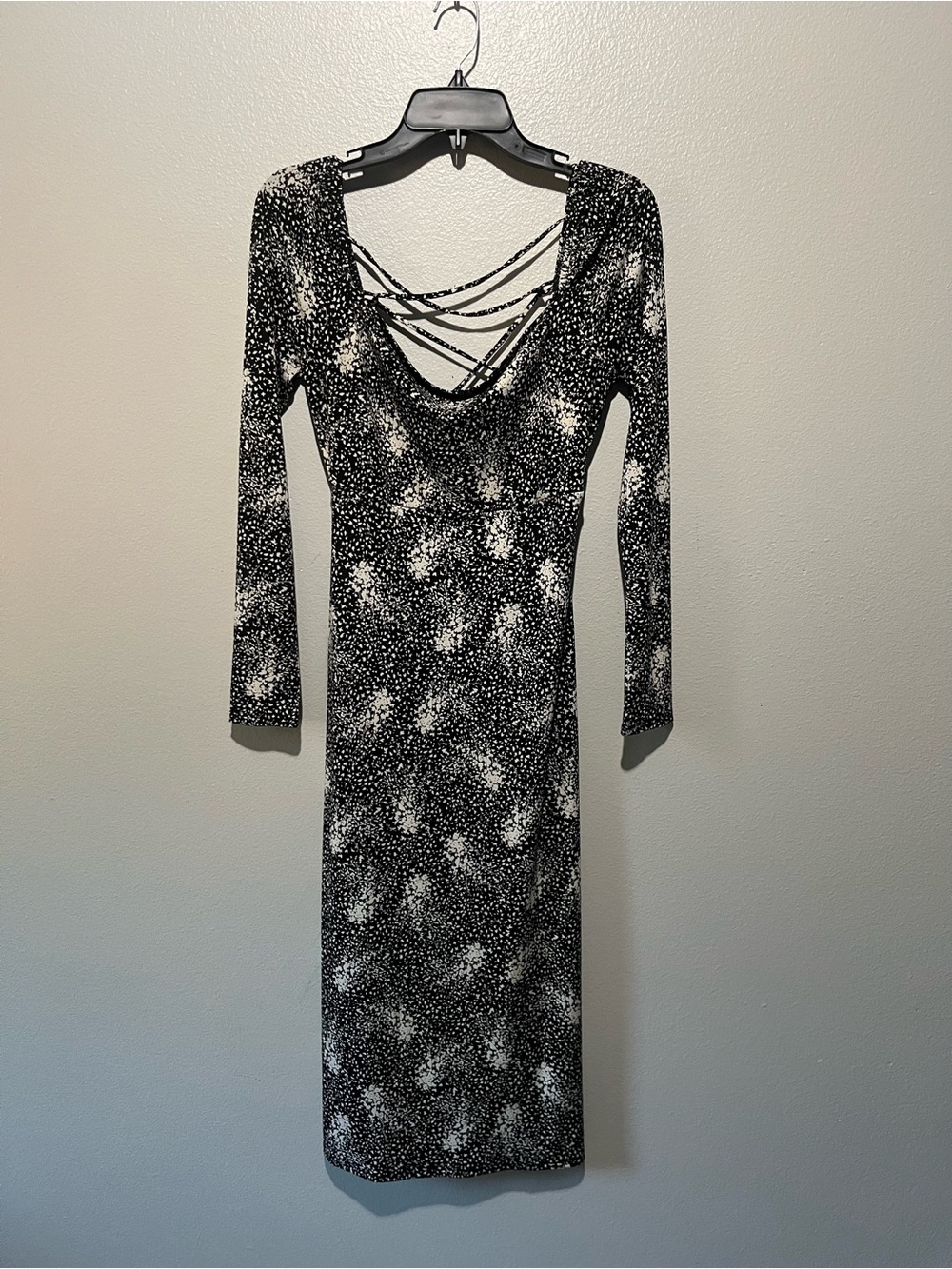 LUSH- Long Sleeve Midi Black and White Dress with Slit Size S